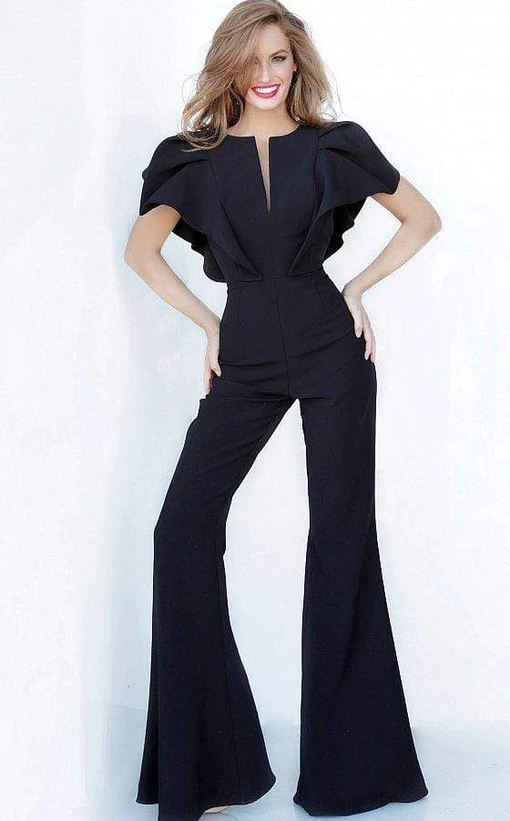 Jovani - 00762 Ruffle Angel Sleeved Split Neckline Jumpsuit 3 Jovani - 00762 Ruffle Angel Sleeved Split Neckline Jumpsuit - Image 3