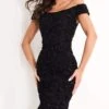 Jovani - 04763 Off-Shoulder Textured Lace Sheath Knee-Length Dress