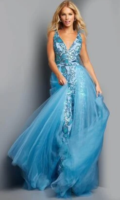 Jovani 08461 - V-Neck Sequined Jumpsuit With Overskirt -Wedding Dress Shop jovani 08461 v neck sequined jumpsuit with overskirt formal pantsuits 31531913019475