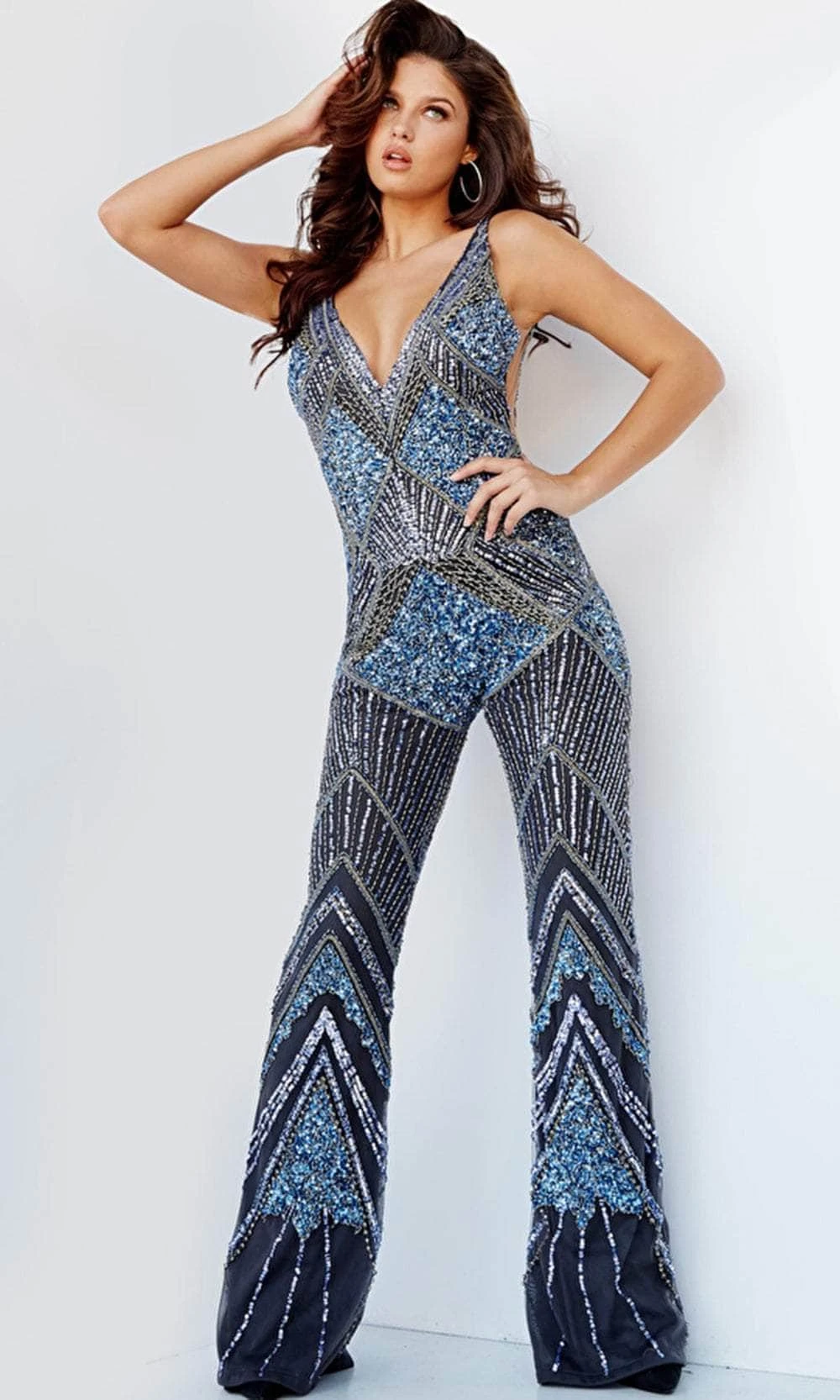 Jovani 23736 - Bejeweled Plunging Jumpsuit 1 Jovani 23736 - Bejeweled Plunging Jumpsuit