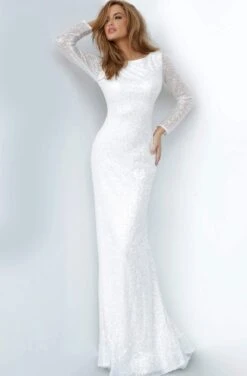 Jovani - 2927 Long Sleeve Bateau Glitter Sheath Dress -Wedding Dress Shop jovani 2927 long sleeve bateau glitter sheath dress evening dresses 28068259299411