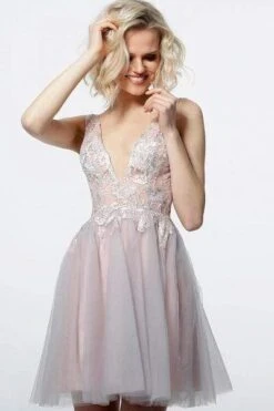 Jovani - Applique A-Line Cocktail Dress 3939SC - 1 Pc Blush In Size 00 Available