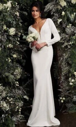 Jovani Bridal - JB06911 Plunging V Neck Long Sleeves Bridal Dress 8 Jovani Bridal - JB06911 Plunging V Neck Long Sleeves Bridal Dress -Wedding Dress Shop jovani bridal jb06911 plunging v neck long sleeves bridal dress bridal dresses 28325919391827