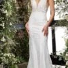 Jovani Bridal - JB07385 Embroidered Lace Sheath Bridal Gown