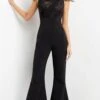 Jovani - Cap Sleeve Lace Evening Jumpsuit 05676SC - 1 Pc Black In Size 10 Available