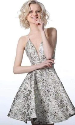 JVN By Jovani - Deep V-neck A-line Dress With A Strappy Back JVN3821SC - 1 Pc Blue In Size 0 Available -Wedding Dress Shop jovani deep v neck a line dress with a strappy back jvn3821sc 1 pc blue in size 0 available ccsale 0 blue 28786287804499