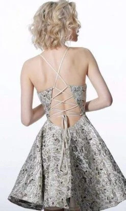 JVN By Jovani - Deep V-neck A-line Dress With A Strappy Back JVN3821SC - 1 Pc Blue In Size 0 Available -Wedding Dress Shop jovani deep v neck a line dress with a strappy back jvn3821sc 1 pc blue in size 0 available ccsale 0 blue 28786312314963