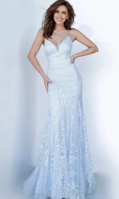 JVN By Jovani - JVN02258 Embroidered V Neck Trumpet Gown