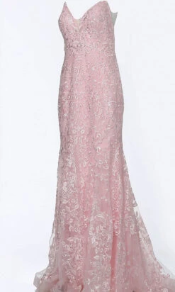 JVN By Jovani - JVN02258 Embroidered V Neck Trumpet Gown -Wedding Dress Shop jovani jvn02258 embroidered v neck trumpet gown prom dresses 00 light pink 27947447648339