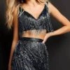 Jovani - V-Neck Beaded Fringe Cocktail Dress 08411SC - 1 Pc Dark Blue In Size 10 Available