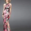 La Femme - 14209 Printed Halter Elegant Dress With Cut-Outs