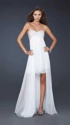 La Femme - 17502 Beaded Sweetheart High-Low Chiffon A-line Gown -Wedding Dress Shop la femme 17502 beaded sweetheart high low chiffon a line gown special occasion dress 00 white 5514052468793