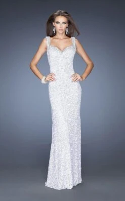 La Femme - 20121 Magnificently Embellished Lace Sweetheart Sheath Gown -Wedding Dress Shop la femme 20121 magnificently embellished lace sweetheart sheath gown special occasion dress 00 white 5514993565753