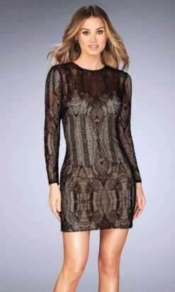 La Femme - 25289 Sheer Long Sleeves Fitted Cocktail Dress -Wedding Dress Shop la femme 25289 sheer long sleeves fitted cocktail dress cocktail dresses 28837201379411