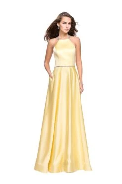 La Femme - 26269 High Halter Neck Stretch Satin Gown 7 La Femme - 26269 High Halter Neck Stretch Satin Gown -Wedding Dress Shop la femme 26269 high halter neck stretch satin gown special occasion dress 00 pale yellow 5514709598265