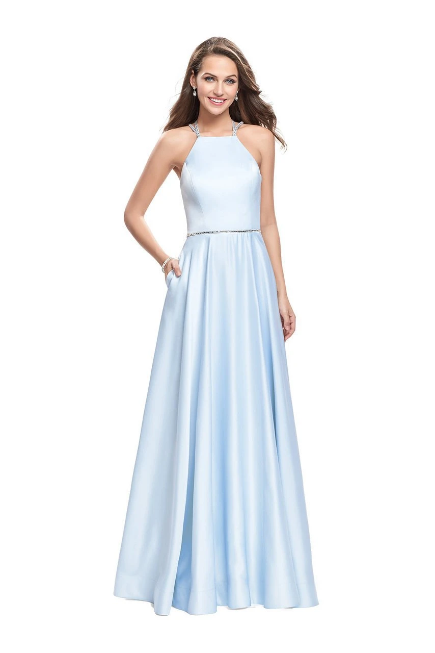 La Femme - 26269 High Halter Neck Stretch Satin Gown 2 La Femme - 26269 High Halter Neck Stretch Satin Gown - Image 2