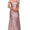 La Femme - 28103 Off Shoulder Pleated Satin Evening Gown