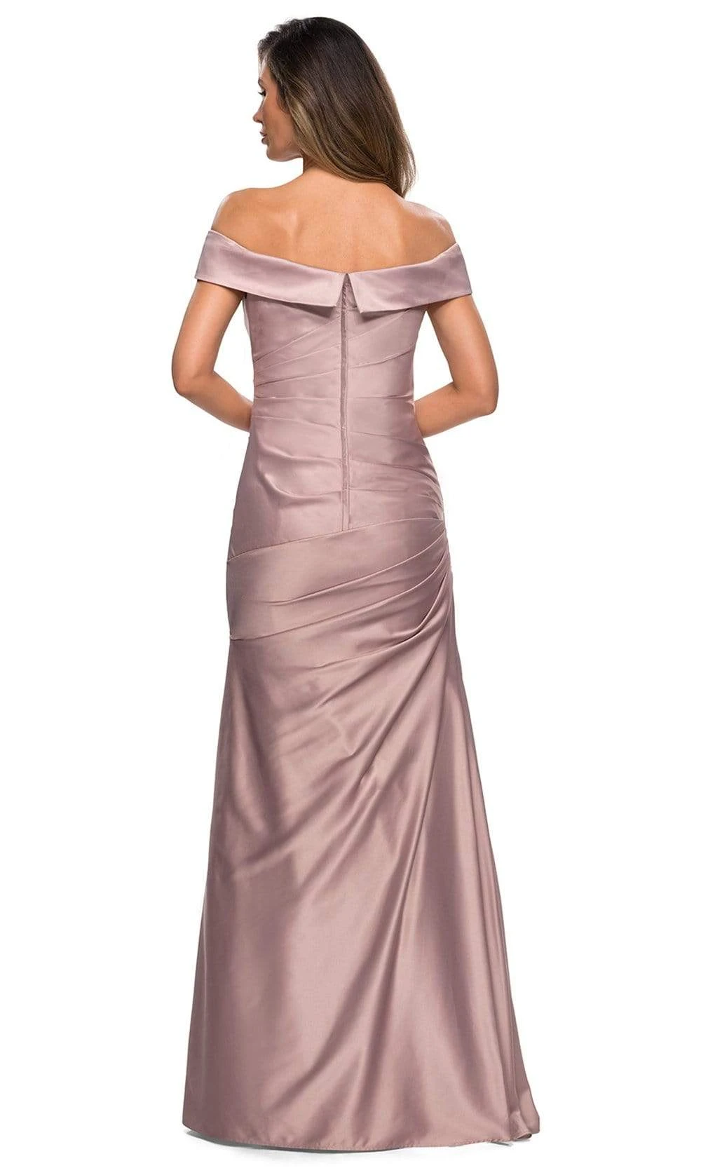 La Femme - 28103 Off Shoulder Pleated Satin Evening Gown 2 La Femme - 28103 Off Shoulder Pleated Satin Evening Gown - Image 2
