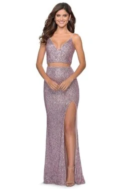 La Femme - 28870 Two Piece Sequined Deep V-neck Sheath Dress