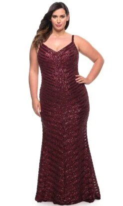 La Femme 29622 - V-Striped Evening Dress -Wedding Dress Shop la femme 29622 v striped evening dress special occasion dress 30211144220755