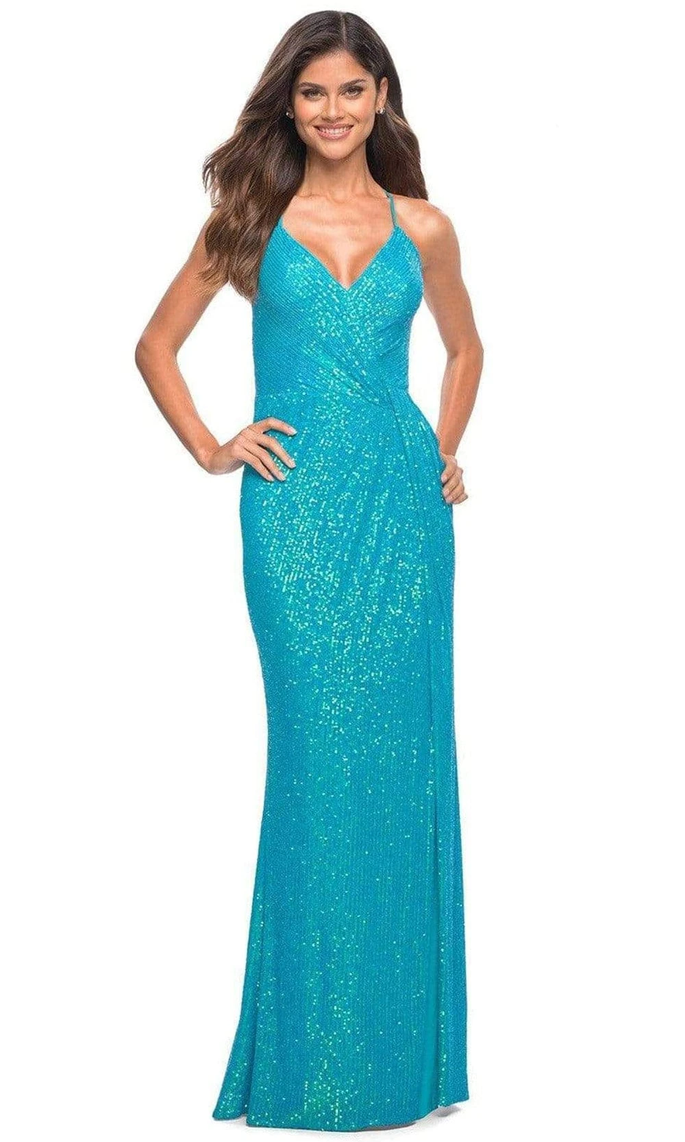 La Femme - 30747 Sequined Shiny Bare Back Dress 1 La Femme - 30747 Sequined Shiny Bare Back Dress
