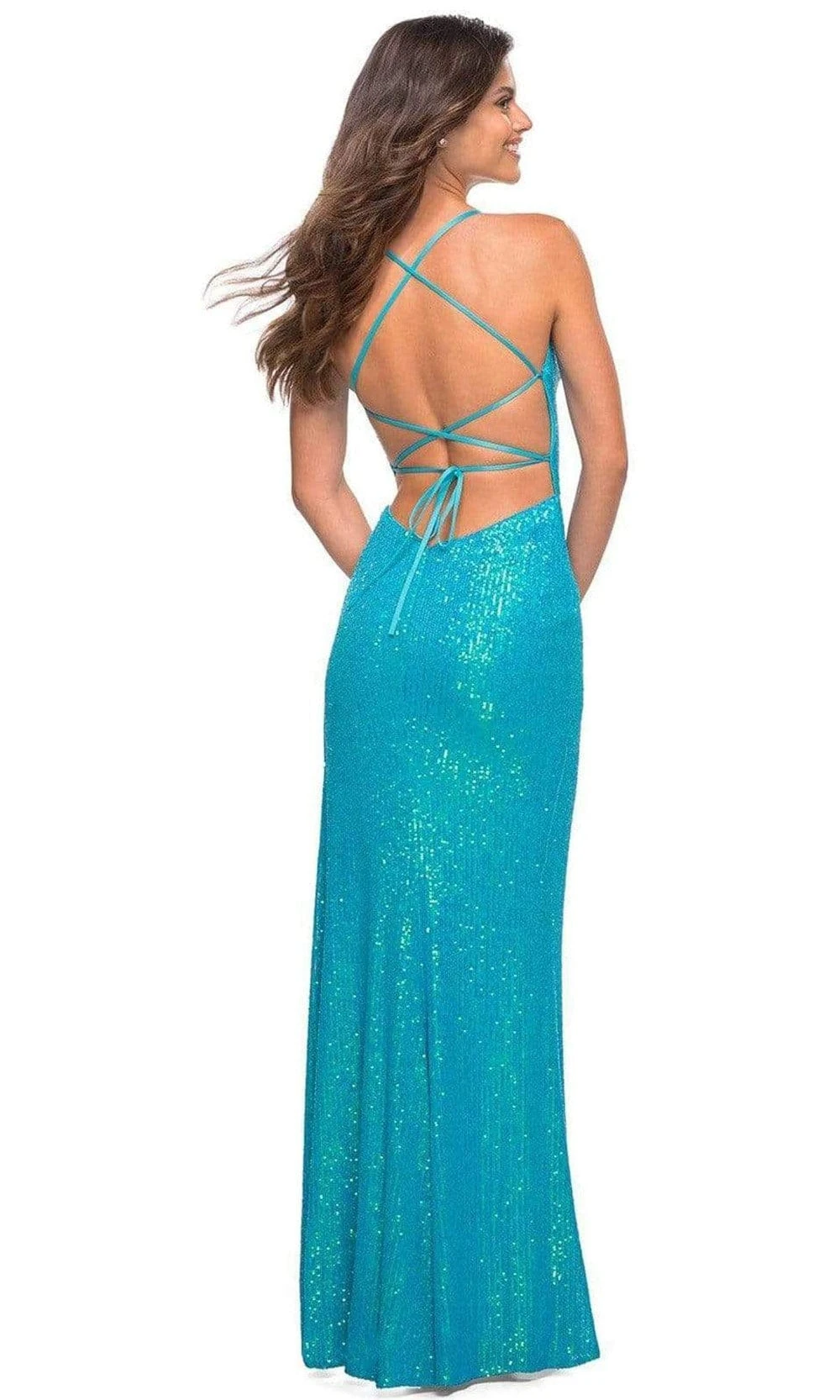 La Femme - 30747 Sequined Shiny Bare Back Dress 2 La Femme - 30747 Sequined Shiny Bare Back Dress - Image 2