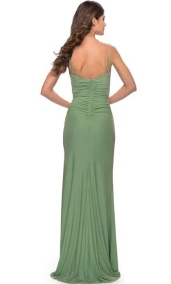La Femme 31107 - V-Neckline Ruched Evening Dress -Wedding Dress Shop la femme 31107 v neckline ruched evening dress special occasion dress 31787721031763