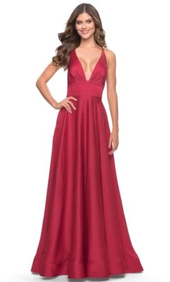 La Femme 31533 - V Neckline Wide Waistband Long Dress -Wedding Dress Shop la femme 31533 v neckline wide waistband long dress special occasion dress 31789062127699