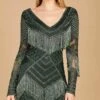 Lara Dresses 29355 - Long Sleeve Beaded Fringe Cocktail Dress