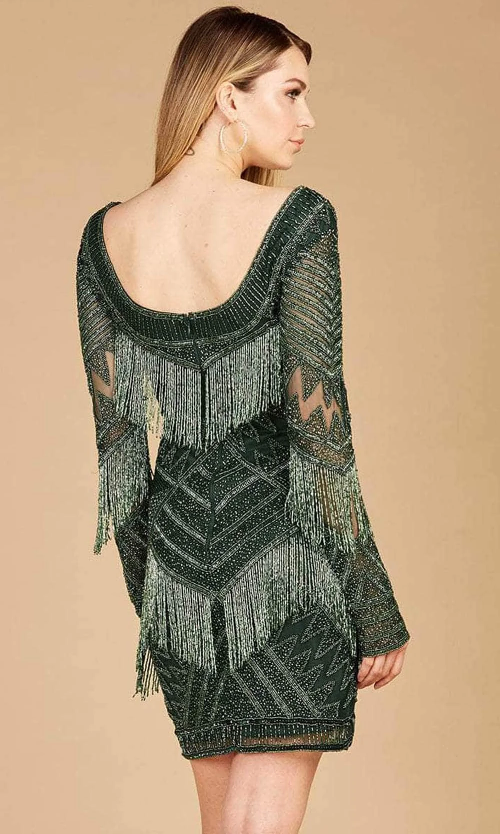 Lara Dresses 29355 - Long Sleeve Beaded Fringe Cocktail Dress 2 Lara Dresses 29355 - Long Sleeve Beaded Fringe Cocktail Dress - Image 2