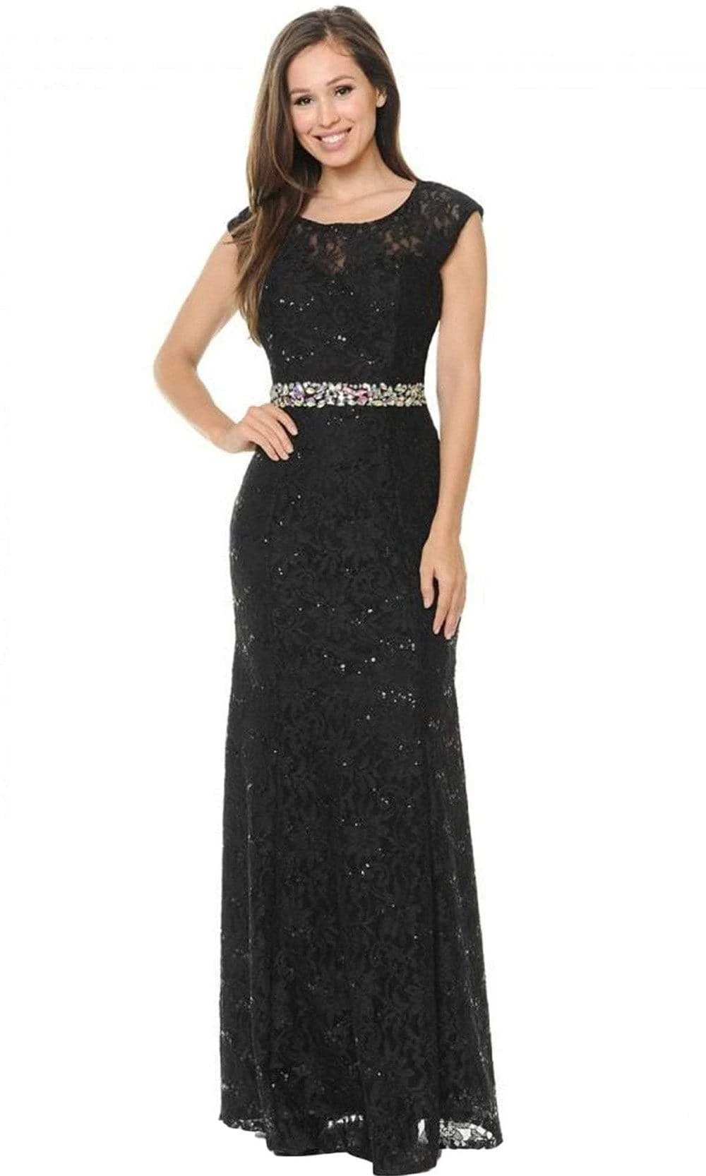 Lenovia - 5131 Floral Lace Cap Sleeves Evening Dress 1 Lenovia - 5131 Floral Lace Cap Sleeves Evening Dress