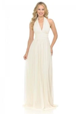 Lenovia - 5202 Ruched Plunging Halter A-Line Dress -Wedding Dress Shop lenovia 5202 ruched plunging halter a line dress bridesmaid dresses xs champagne 28073368813651