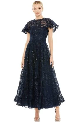 Mac Duggal 50665 - Floral Lace Midi Dress -Wedding Dress Shop mac duggal 50665 floral lace midi dress cocktail dresses 0 navy 32300654886995