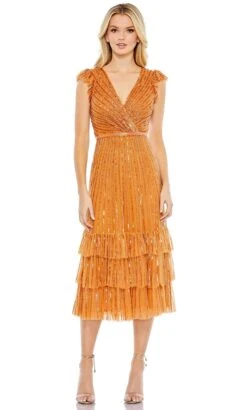 Mac Duggal 5585 - V-Neck Ruffled Cap Sleeve Knee-length Dress