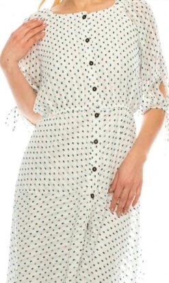 Maison Tara - 95043M Tea Length Polkadot Button Down Dress -Wedding Dress Shop maison tara 95043m tea length polkadot button down dress wedding guest 14755428368467