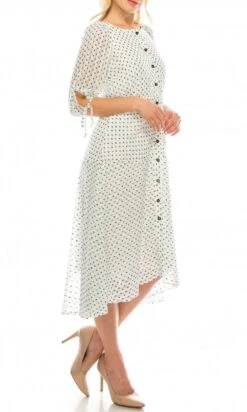 Maison Tara - 95043M Tea Length Polkadot Button Down Dress -Wedding Dress Shop maison tara 95043m tea length polkadot button down dress wedding guest 14755428434003