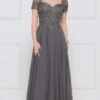 Marsoni By Colors - M271 Short Sleeve Queen Anne Soutache Gown