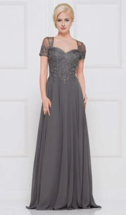 Marsoni By Colors - M271 Short Sleeve Queen Anne Soutache Gown