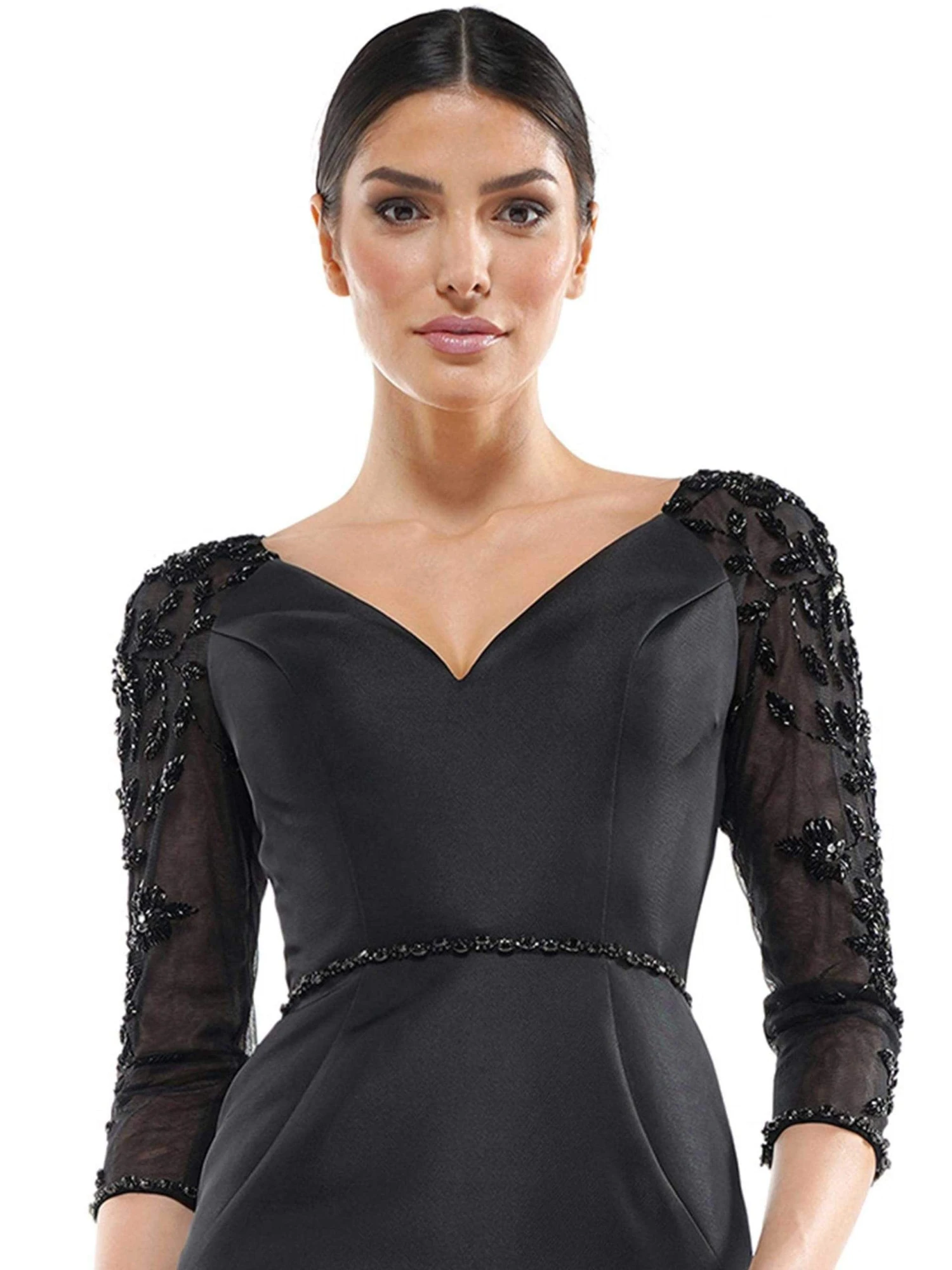 Marsoni By Colors - MV1061 V-Neck Illusion Cocktail Dress 3 Marsoni By Colors - MV1061 V-Neck Illusion Cocktail Dress - Image 3