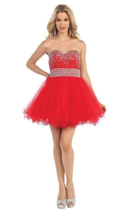 May Queen - Crystal Embellished Strapless A-Line Cocktail Dress -Wedding Dress Shop may queen crystal embellished strapless a line cocktail dress special occasion dress 4 red 28931409608787