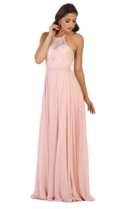 May Queen - Embellished Illusion Halter A-line Evening Dress -Wedding Dress Shop may queen embellished illusion halter a line evening dress bridesmaid dresses 4 blush 5657672384569