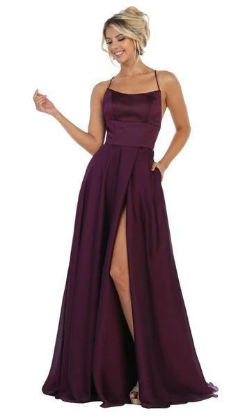 May Queen - Halter Neck Tie String Back A-Line Satin Gown MQ1642 - 1 Pc Eggplant In Size 4 Available 1 May Queen - Halter Neck Tie String Back A-Line Satin Gown MQ1642 - 1 Pc Eggplant In Size 4 Available