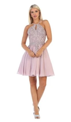 May Queen - MQ1614 Front Keyhole Halter Fit And Flare Cocktail Dress 8 May Queen - MQ1614 Front Keyhole Halter Fit And Flare Cocktail Dress -Wedding Dress Shop may queen mq1614 front keyhole halter fit and flare cocktail dress cocktail dresses 2 mauve 27982504919123