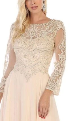 May Queen - MQ1615 Embroidered Long Sleeve Bateau A-line Dress -Wedding Dress Shop may queen mq1615 embroidered long sleeve bateau a line dress mother of the bride dresses 27990043459667