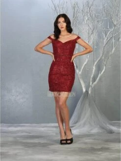May Queen MQ1715 - Off Shoulder Fitted Cocktail Dress -Wedding Dress Shop may queen mq1715 off shoulder fitted cocktail dress party dresses 4 burgundy 32265415196755