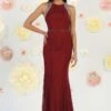 May Queen Rhinestone Embellished Lace Evening Dress MQ1475 - 1 Pc Burgundy In Size 8 Available