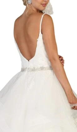 May Queen - RQ7644 Lace Embellished V-neck Ruffled A-line Gown -Wedding Dress Shop may queen rq7644 lace embellished v neck ruffled a line gown special occasion dress 28997963907155