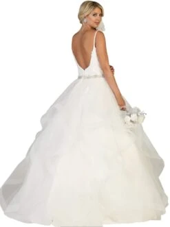 May Queen - RQ7644 Lace Embellished V-neck Ruffled A-line Gown -Wedding Dress Shop may queen rq7644 lace embellished v neck ruffled a line gown special occasion dress 7284923957331