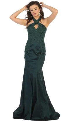 May Queen - RQ7743 Appliqued Halter Mermaid Gown