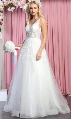 May Queen RQ7888 - Sleeveless Sheer V-neck Wedding Gown -Wedding Dress Shop may queen rq7888 sleeveless sheer v neck wedding gown wedding dresses 29844913061971